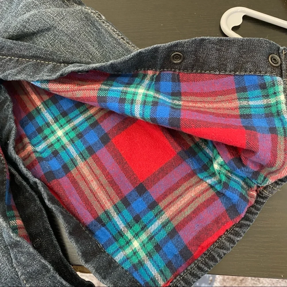 Oshkosh B’Gosh blue denim overalls flannel lined‎ plaid 18 months